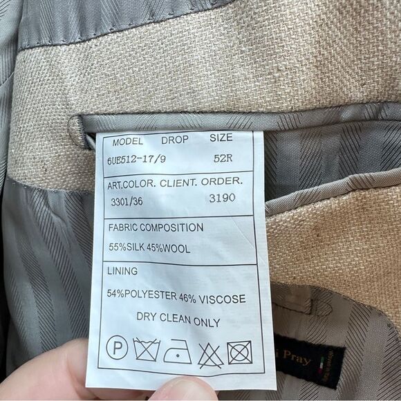 Baroni wool silk blend cream tan suit coat blazer jacket men's 52R Piattelli - Picture 9 of 10